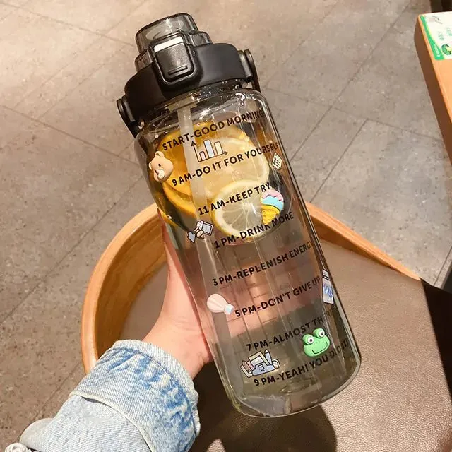 Motivational Leak-Proof Water Bottle with Time Marker and Straw for Fitness