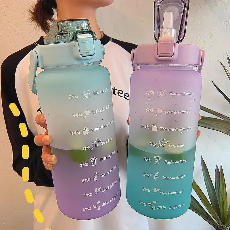 Motivational Leak-Proof Water Bottle with Time Marker and Straw for Fitness
