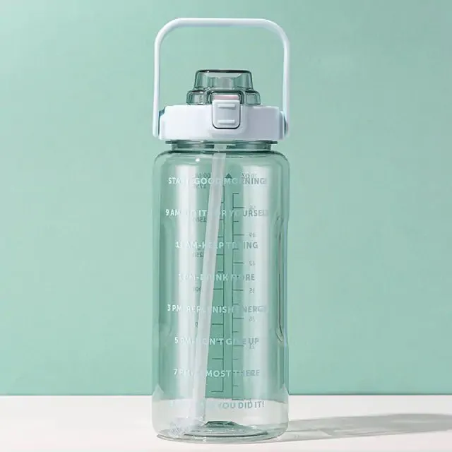 Motivational Leak-Proof Water Bottle with Time Marker and Straw for Fitness