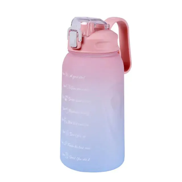 Motivational Leak-Proof Water Bottle with Time Marker and Straw for Fitness