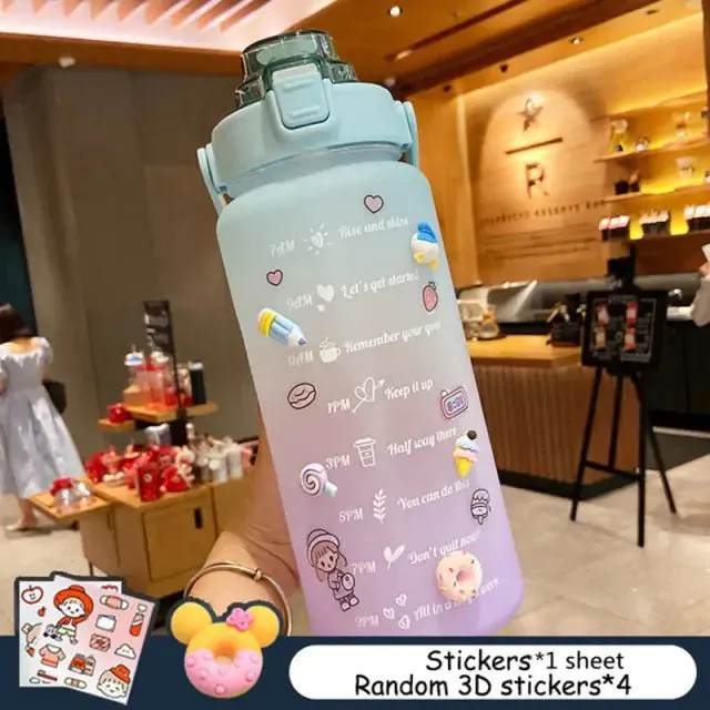 Motivational Leak-Proof Water Bottle with Time Marker and Straw for Fitness