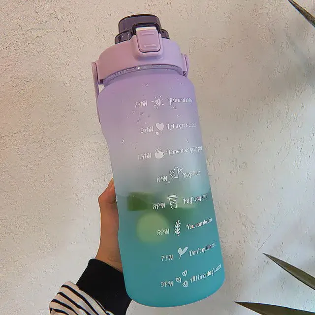 Motivational Leak-Proof Water Bottle with Time Marker and Straw for Fitness