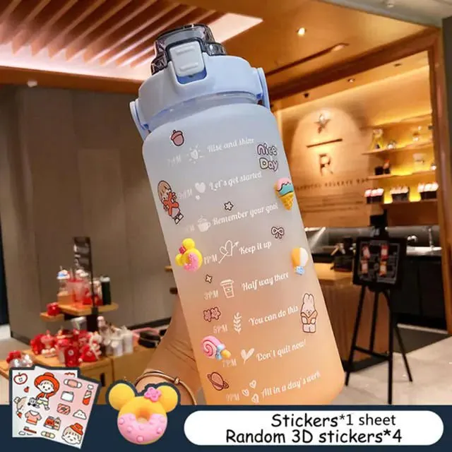 Motivational Leak-Proof Water Bottle with Time Marker and Straw for Fitness
