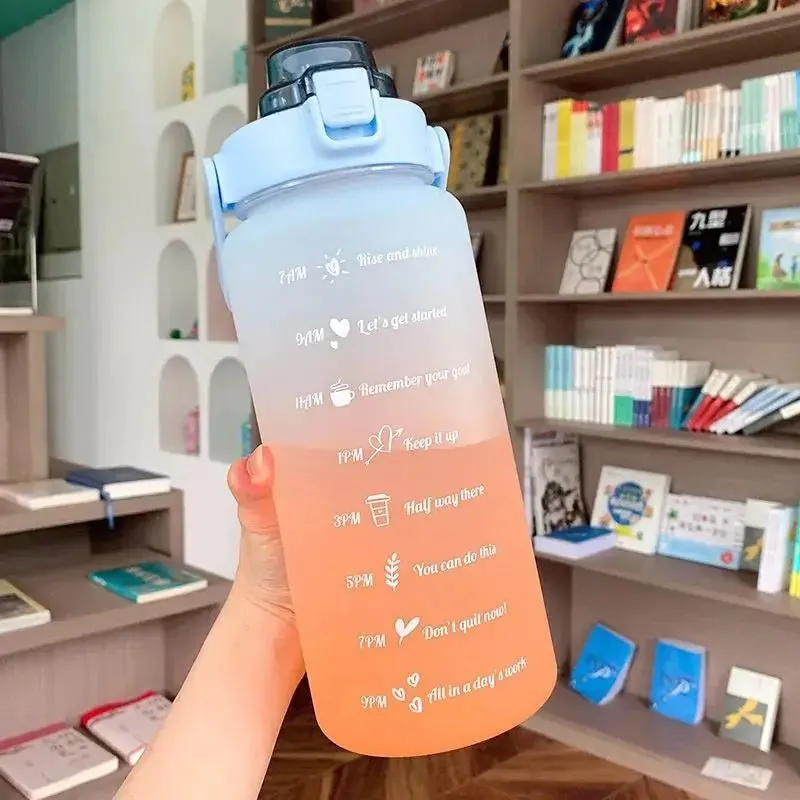 Motivational Leak-Proof Water Bottle with Time Marker and Straw for Fitness