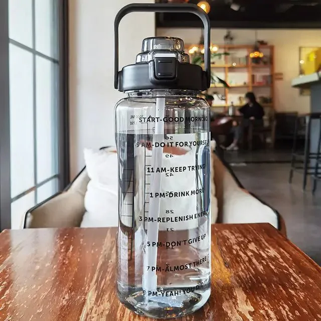 Motivational Leak-Proof Water Bottle with Time Marker and Straw for Fitness