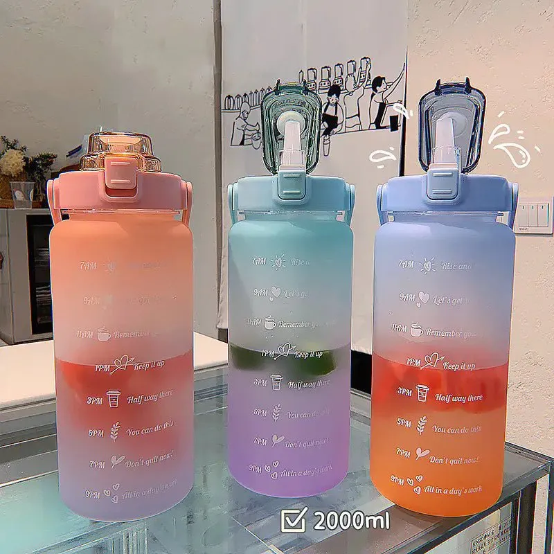 Motivational Leak-Proof Water Bottle with Time Marker and Straw for Fitness