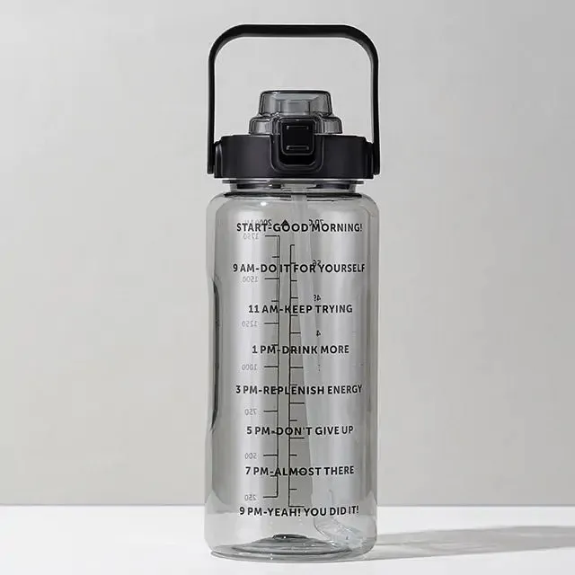 Motivational Leak-Proof Water Bottle with Time Marker and Straw for Fitness