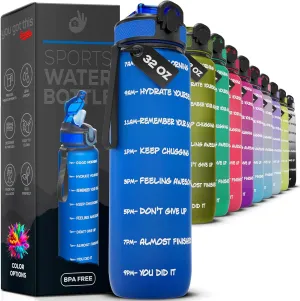 Motivational Water Bottle with Time Marker, 32 oz Water Bottle, Sports Water Bottle with Spout, Achieve All-Day Hydration SpillProof, BPA FREE