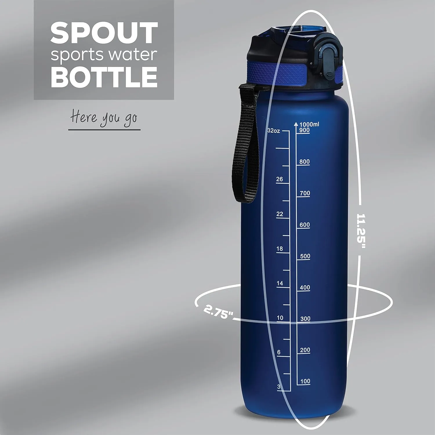 Motivational Water Bottle with Time Marker, 32 oz Water Bottle, Sports Water Bottle with Spout, Achieve All-Day Hydration SpillProof, BPA FREE