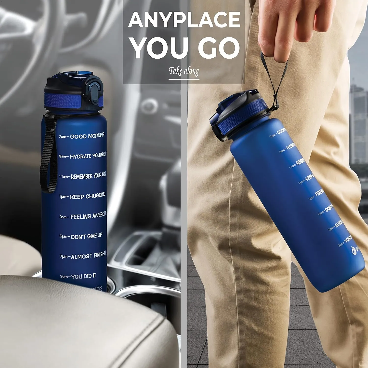 Motivational Water Bottle with Time Marker, 32 oz Water Bottle, Sports Water Bottle with Spout, Achieve All-Day Hydration SpillProof, BPA FREE
