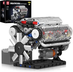 Mould King 10088 V8 Engine Model Kit - 535 Pcs to Build Your Own Mini Engine That Works - DIY STEM Mechanic Engineering Construction for Kids/Teens, Hobby Building Blocks Kit for Adults