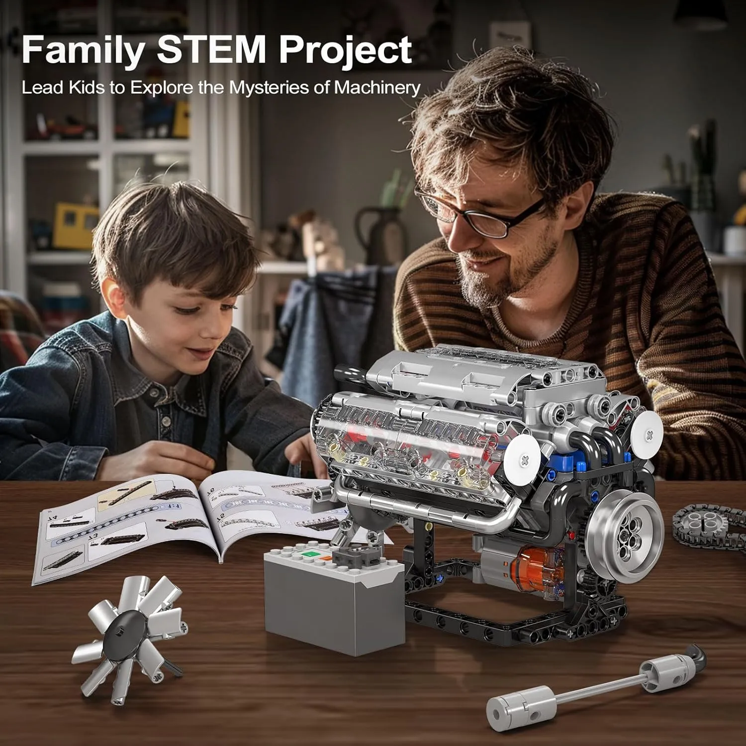 Mould King 10088 V8 Engine Model Kit - 535 Pcs to Build Your Own Mini Engine That Works - DIY STEM Mechanic Engineering Construction for Kids/Teens, Hobby Building Blocks Kit for Adults