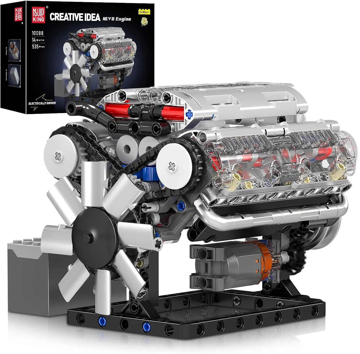 Mould King 10088 V8 Engine Model Kit - 535 Pcs to Build Your Own Mini Engine That Works - DIY STEM Mechanic Engineering Construction for Kids/Teens, Hobby Building Blocks Kit for Adults