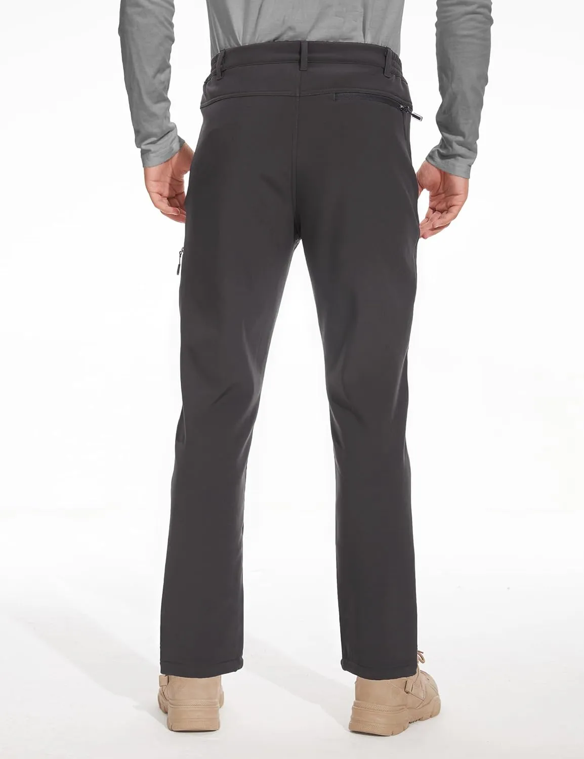 MOURCE Fleece Lined Hiking Pants Men - Waterproof Softshell Outdoor Ski Snow Cargo Pants with Zipper Pockets