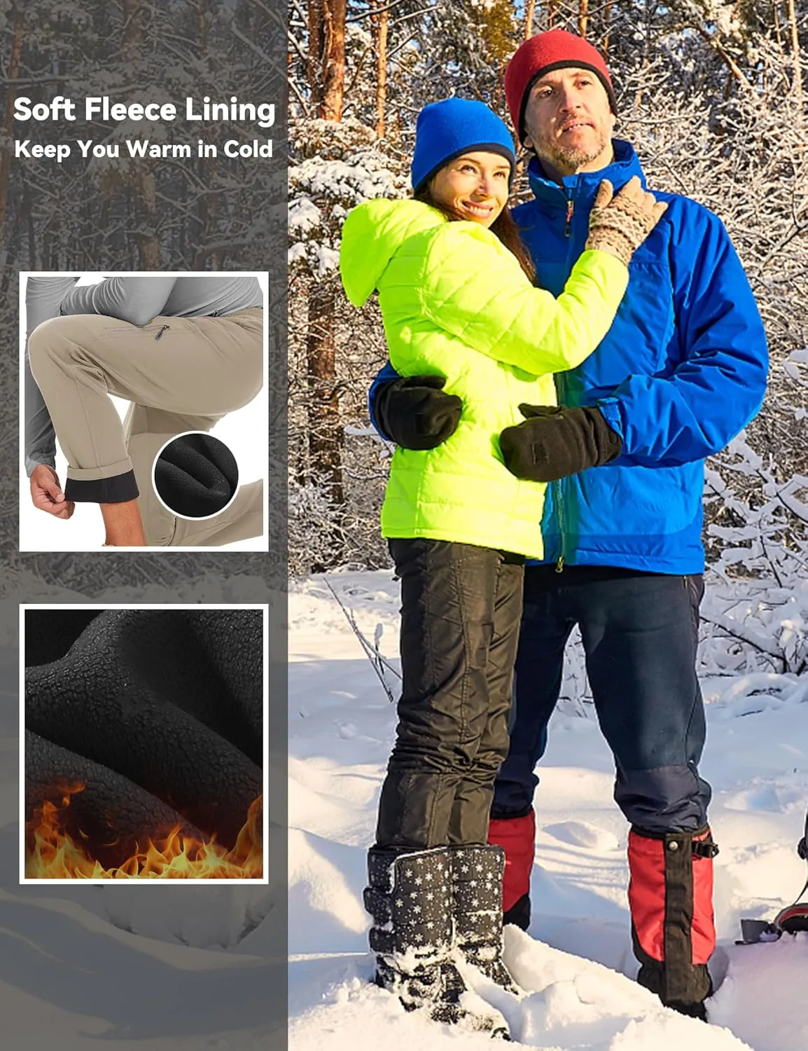 MOURCE Fleece Lined Hiking Pants Men - Waterproof Softshell Outdoor Ski Snow Cargo Pants with Zipper Pockets