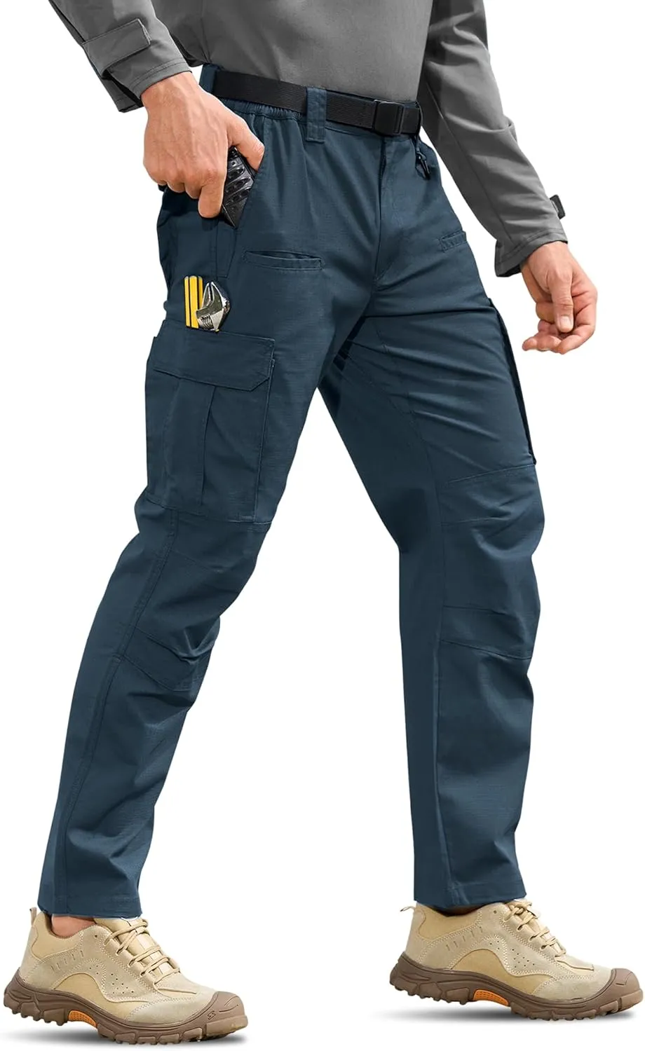 MOURCE Mens Cargo Work Pants, Ripstop Stretch Tactical Pants, Outdoor Water Resistant Hiking Pants (No Belt)