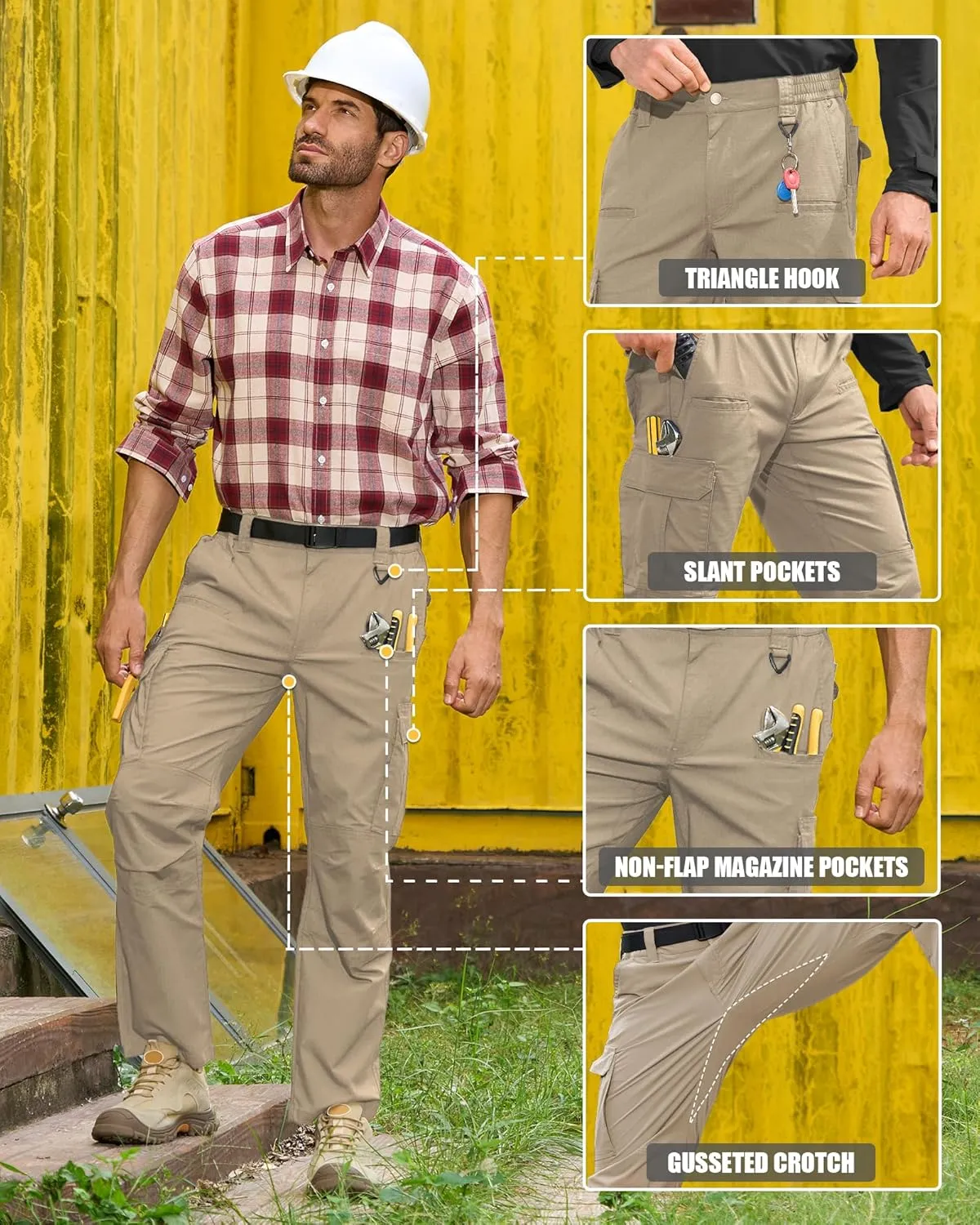 MOURCE Mens Cargo Work Pants, Ripstop Stretch Tactical Pants, Outdoor Water Resistant Hiking Pants (No Belt)