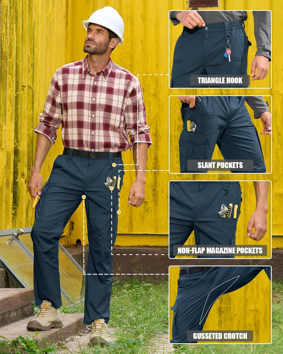 MOURCE Mens Cargo Work Pants, Ripstop Stretch Tactical Pants, Outdoor Water Resistant Hiking Pants (No Belt)