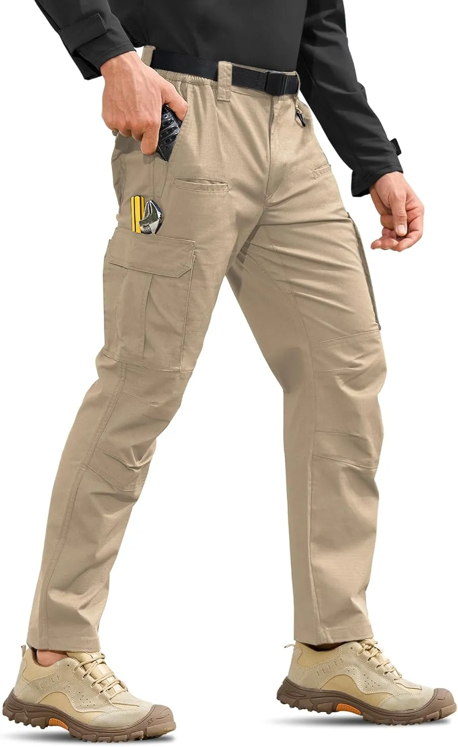 MOURCE Mens Cargo Work Pants, Ripstop Stretch Tactical Pants, Outdoor Water Resistant Hiking Pants (No Belt)