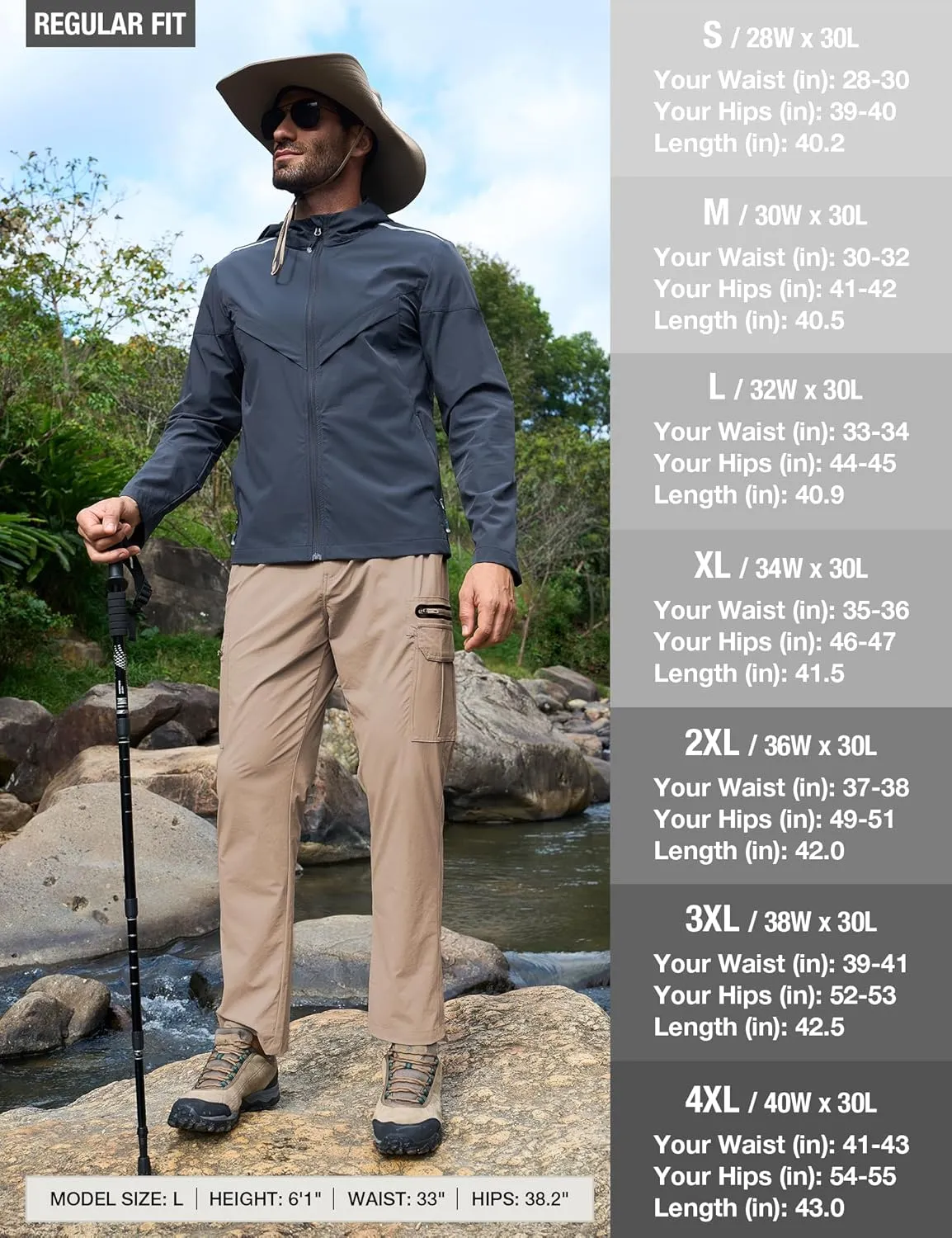 MOURCE Mens Hiking Pants Lightweight - Quick Dry Water Resistant Travel Pants with 7 Pockets for Camping Fishing Outdoor