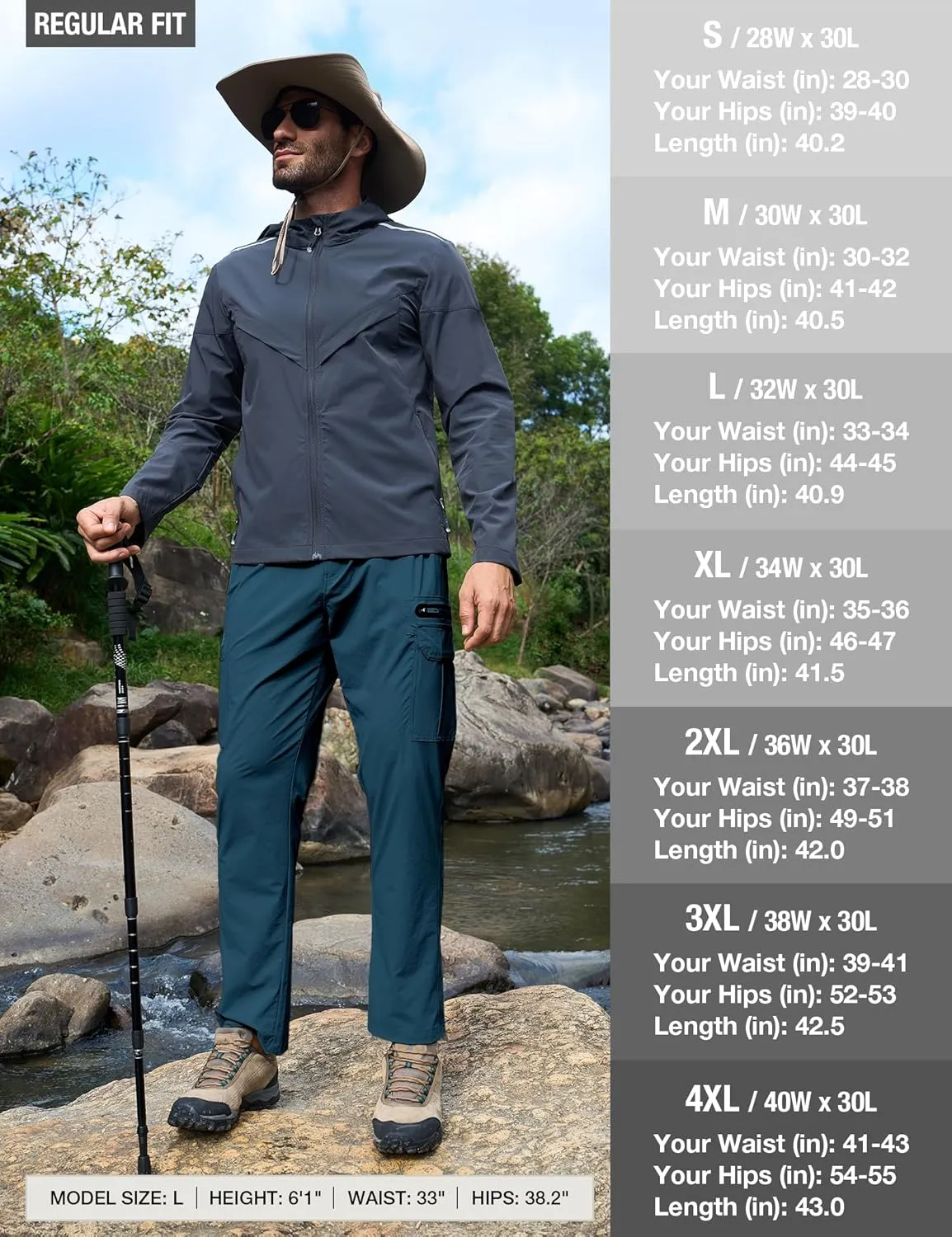 MOURCE Mens Hiking Pants Lightweight - Quick Dry Water Resistant Travel Pants with 7 Pockets for Camping Fishing Outdoor