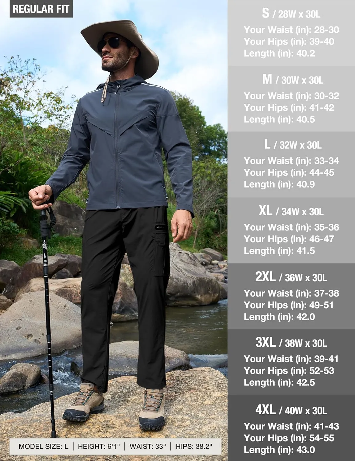 MOURCE Mens Hiking Pants Lightweight - Quick Dry Water Resistant Travel Pants with 7 Pockets for Camping Fishing Outdoor