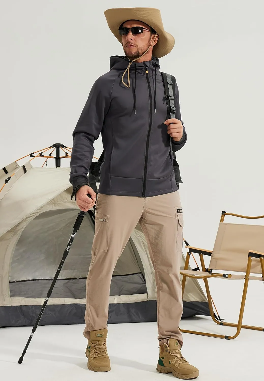 MOURCE Mens Hiking Pants Lightweight - Quick Dry Water Resistant Travel Pants with 7 Pockets for Camping Fishing Outdoor