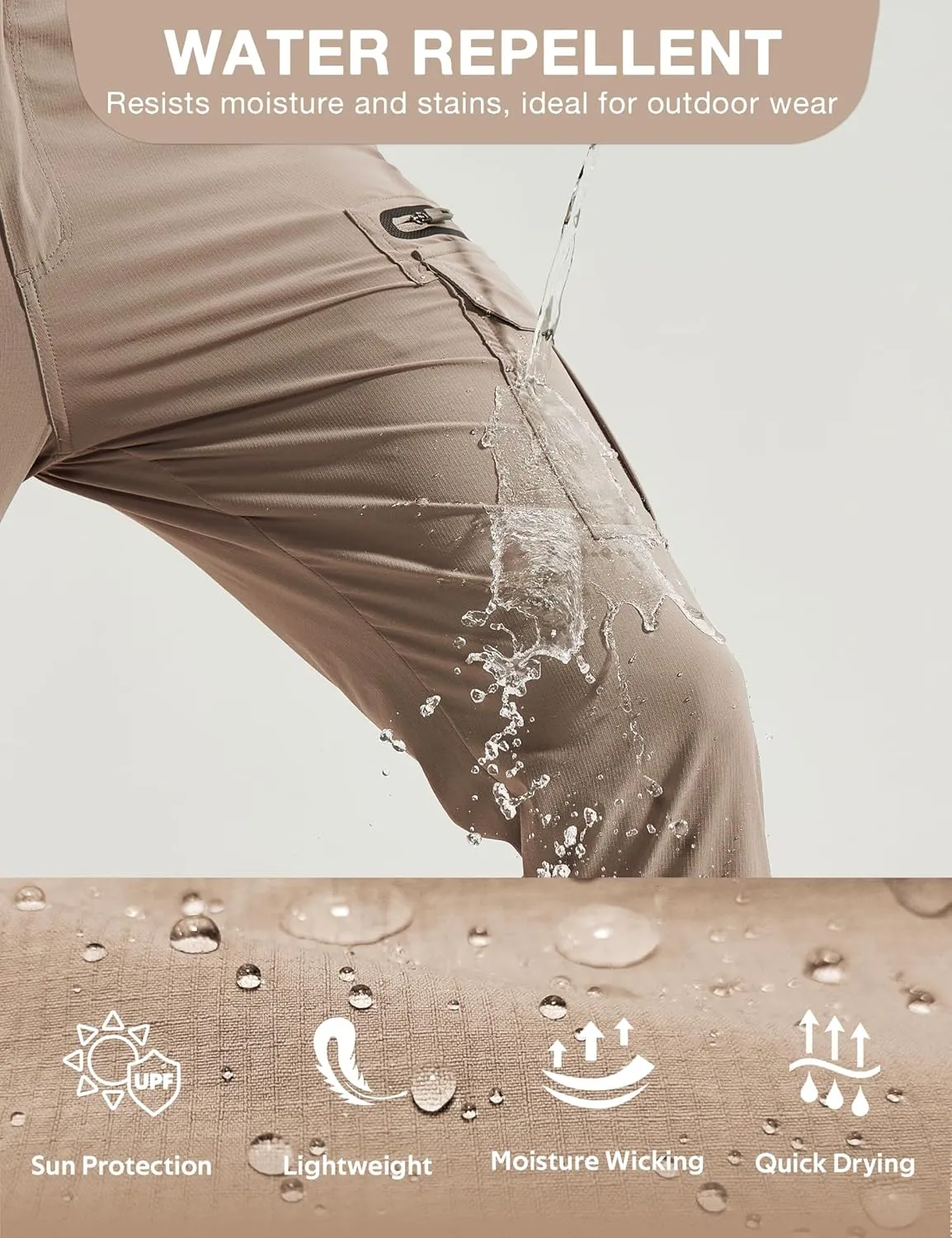 MOURCE Mens Hiking Pants Lightweight - Quick Dry Water Resistant Travel Pants with 7 Pockets for Camping Fishing Outdoor