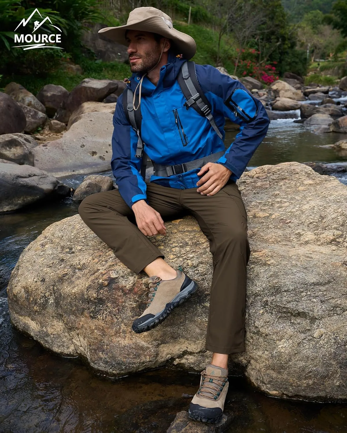 MOURCE Men's Hiking Pants Outdoor Water Resistant Flex Ripstop Cargo Pants Quick Dry Lightweight Fit Pants 6 Pockets and Belt