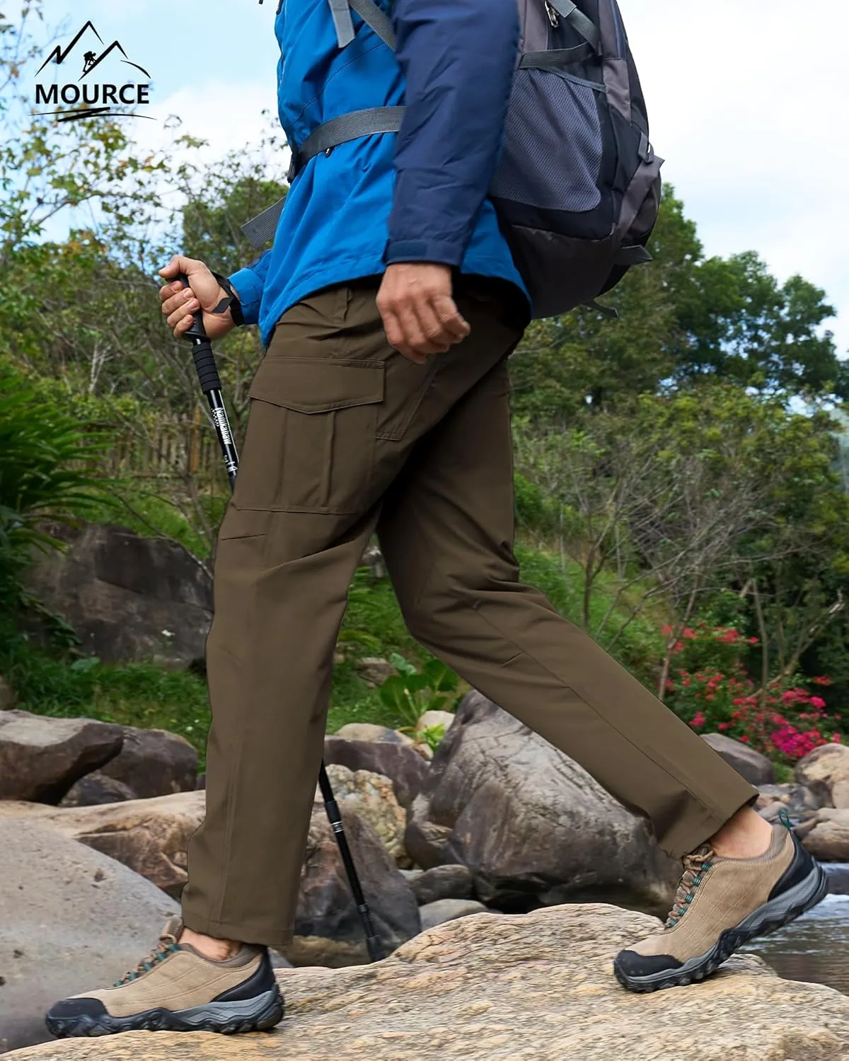 MOURCE Men's Hiking Pants Outdoor Water Resistant Flex Ripstop Cargo Pants Quick Dry Lightweight Fit Pants 6 Pockets and Belt