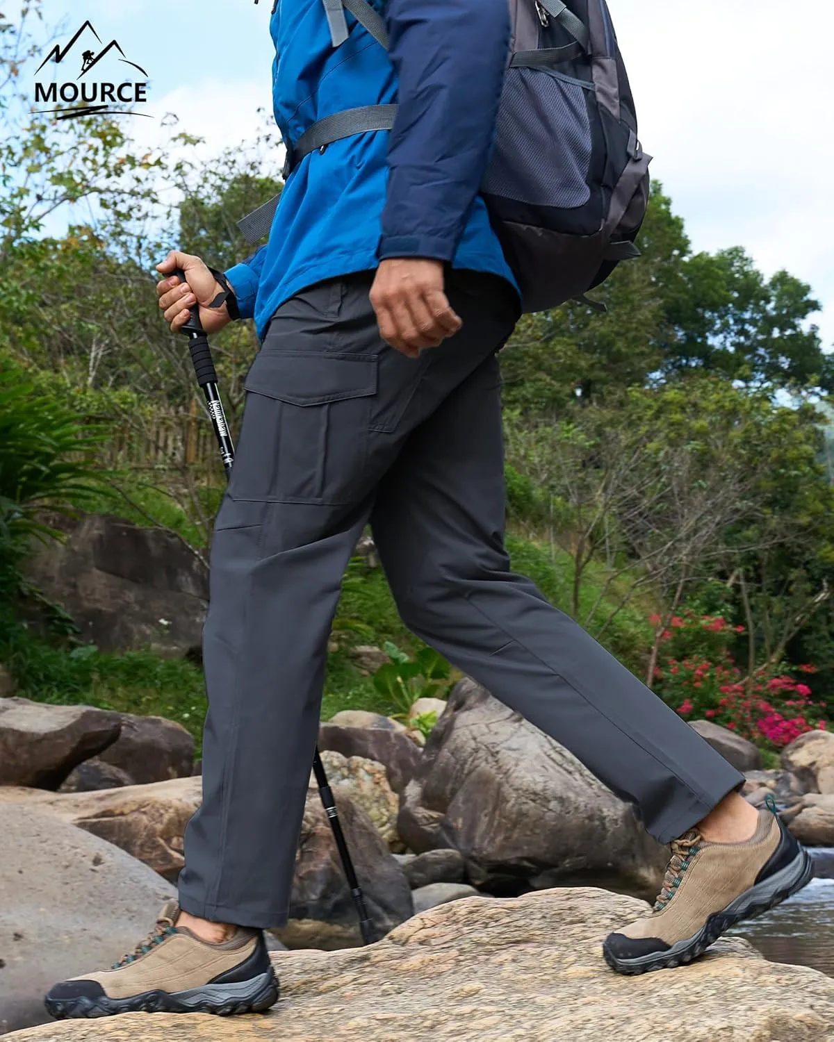 MOURCE Men's Hiking Pants Outdoor Water Resistant Flex Ripstop Cargo Pants Quick Dry Lightweight Fit Pants 6 Pockets and Belt
