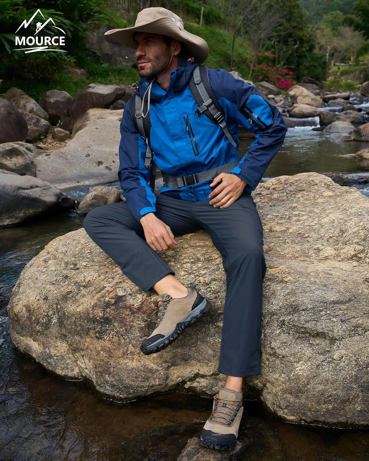 MOURCE Men's Hiking Pants Outdoor Water Resistant Flex Ripstop Cargo Pants Quick Dry Lightweight Fit Pants 6 Pockets and Belt