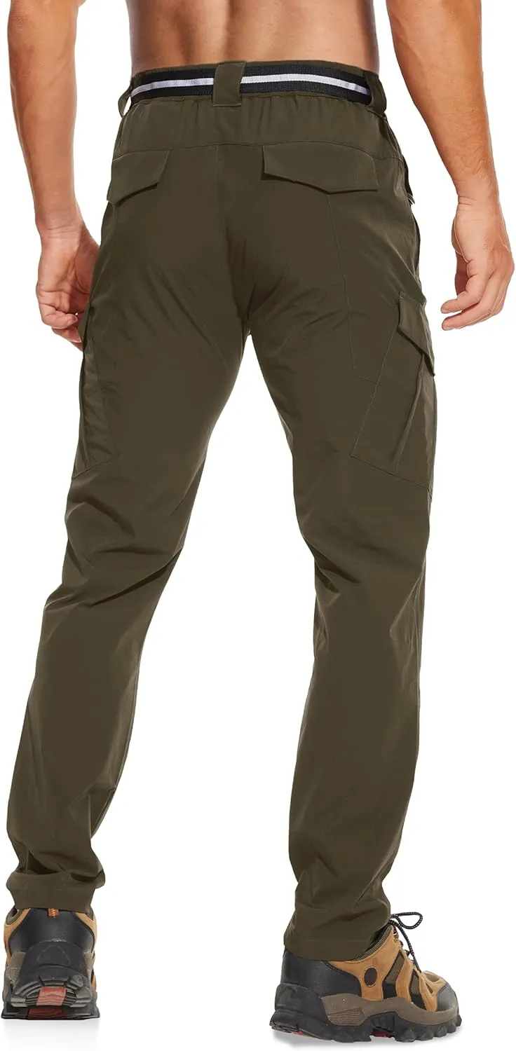 MOURCE Men's Hiking Pants Outdoor Water Resistant Flex Ripstop Cargo Pants Quick Dry Lightweight Fit Pants 6 Pockets and Belt