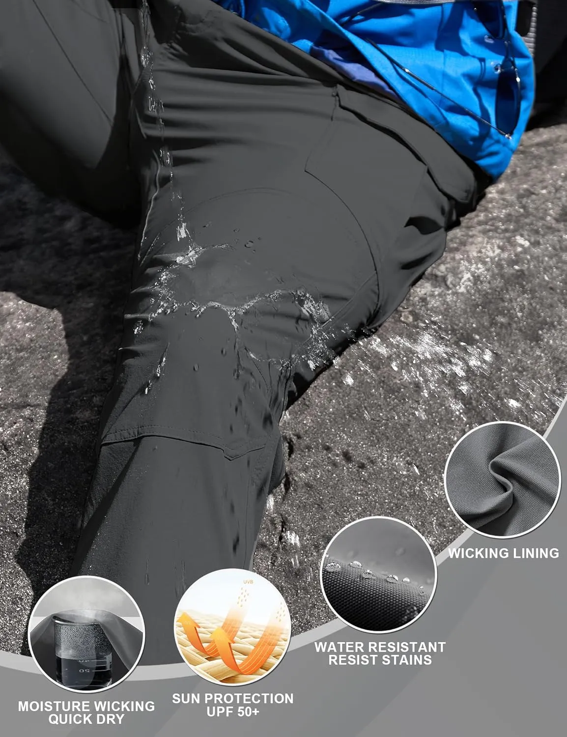 MOURCE Men's Lightweight Hiking Pants Quick Dry - Water Resistant Outdoor Cargo Pants for Men 7 Pockets