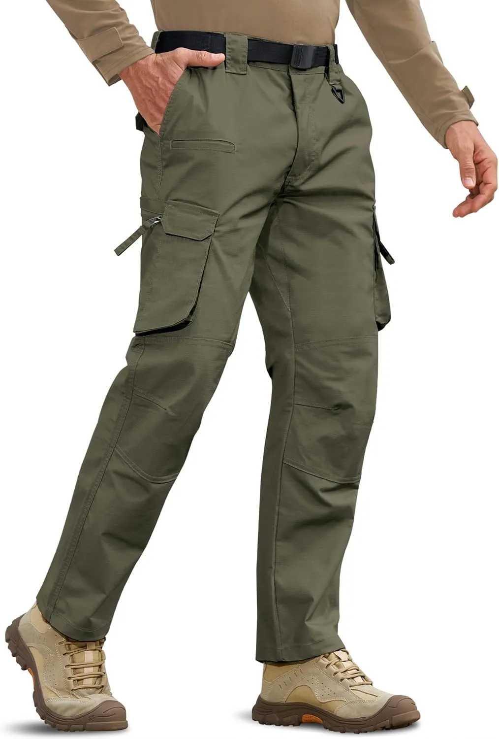 MOURCE Men's Tactical Pants Ripstop - Water-Resistant Lightweight Cargo Work Hiking Pants with 10 Pockets for Outdoor & EDC