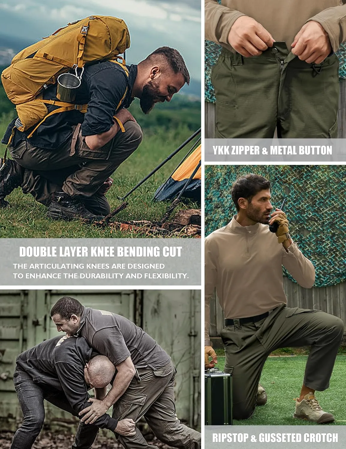 MOURCE Men's Tactical Pants Ripstop - Water-Resistant Lightweight Cargo Work Hiking Pants with 10 Pockets for Outdoor & EDC