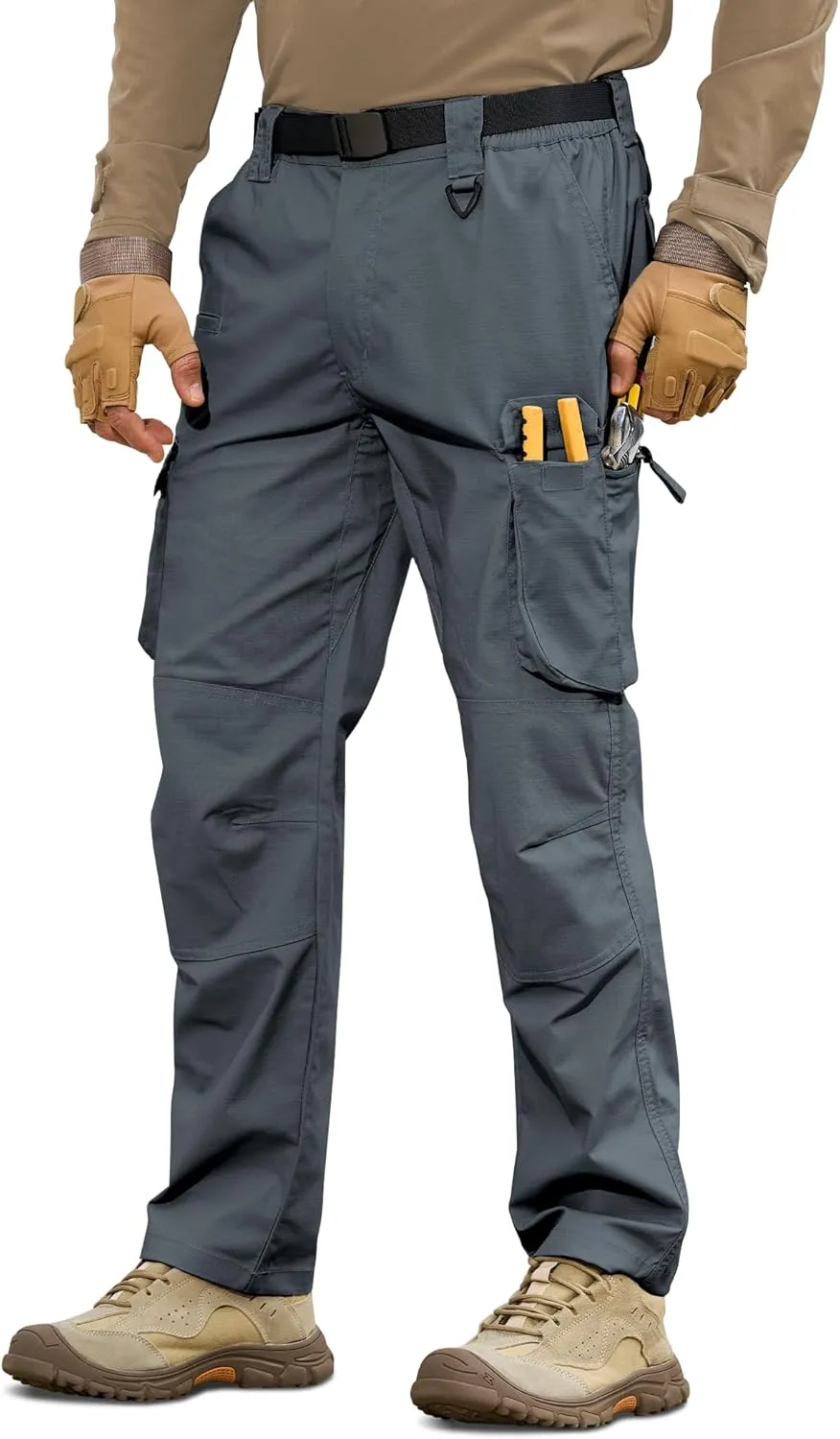 MOURCE Men's Tactical Pants Ripstop - Water-Resistant Lightweight Cargo Work Hiking Pants with 10 Pockets for Outdoor & EDC