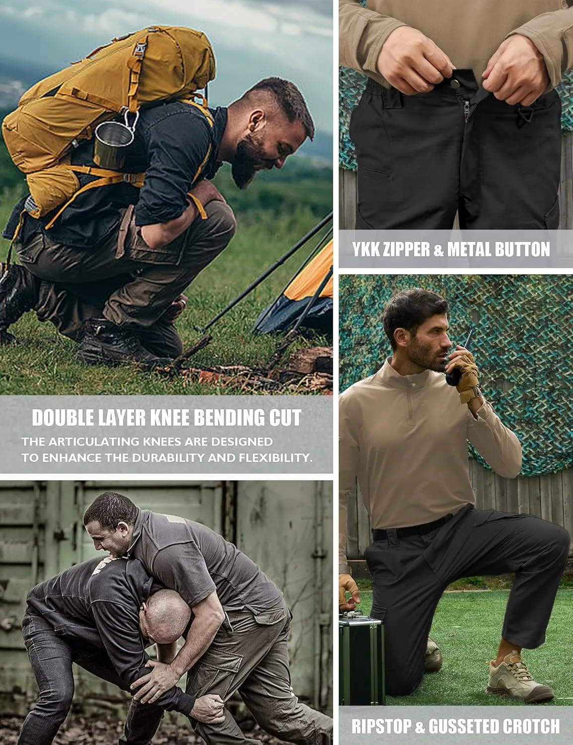MOURCE Men's Tactical Pants Ripstop - Water-Resistant Lightweight Cargo Work Hiking Pants with 10 Pockets for Outdoor & EDC