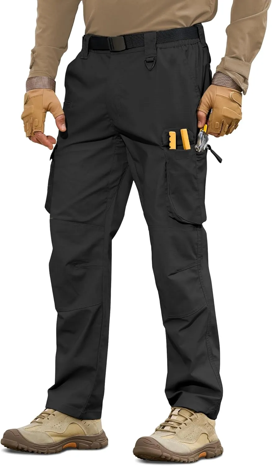 MOURCE Men's Tactical Pants Ripstop - Water-Resistant Lightweight Cargo Work Hiking Pants with 10 Pockets for Outdoor & EDC