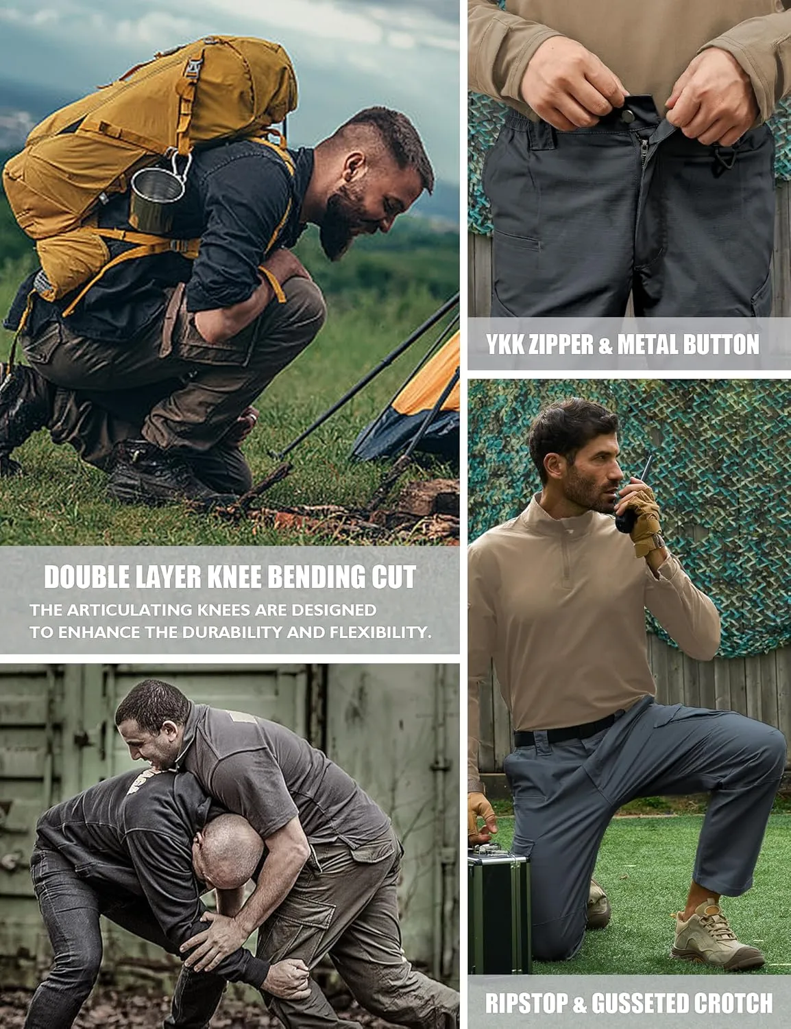 MOURCE Men's Tactical Pants Ripstop - Water-Resistant Lightweight Cargo Work Hiking Pants with 10 Pockets for Outdoor & EDC