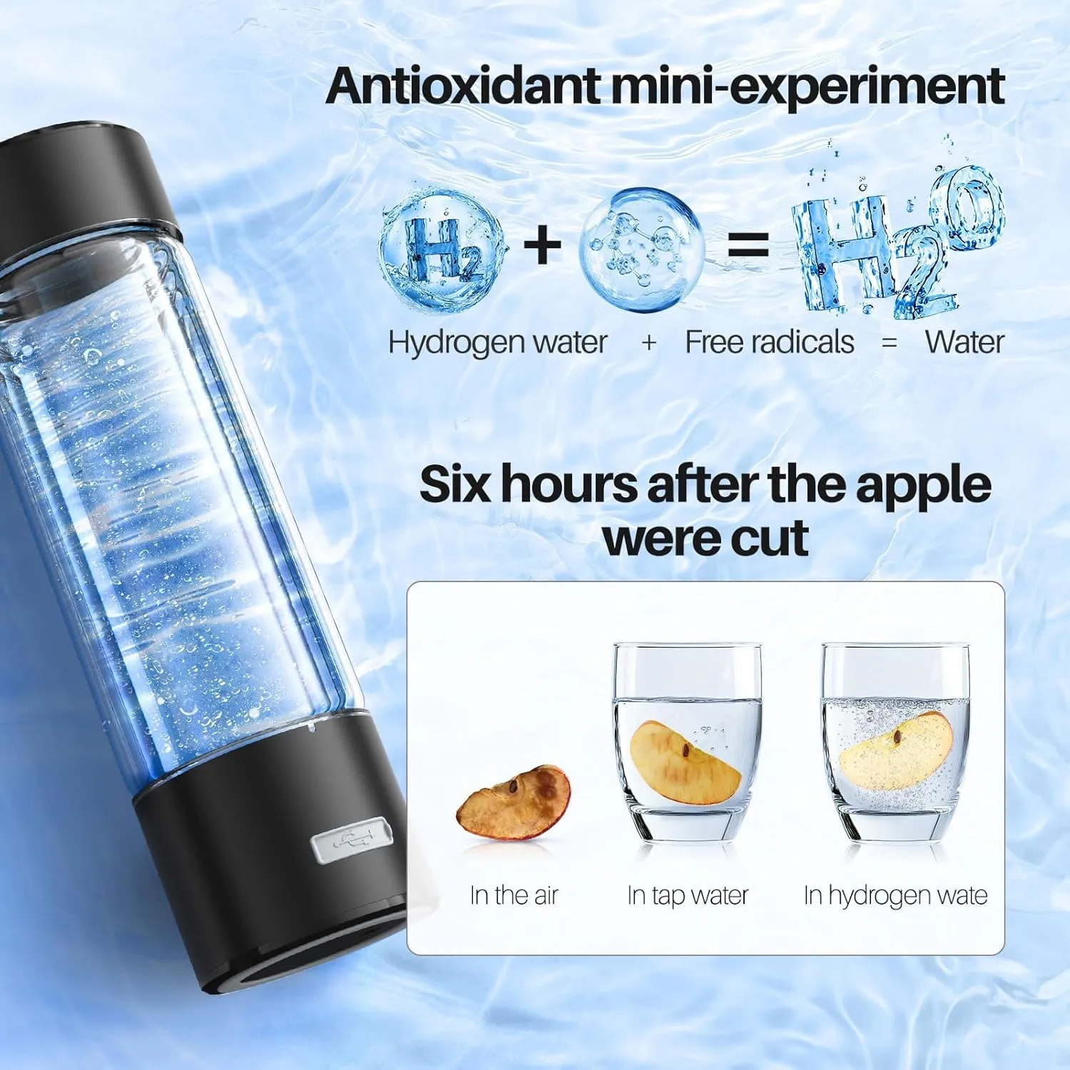 MOVOVA Upgrade Hydrogen Water Bottle, 3Min 2200PPB Rapid Hydrogen Water Generator -SPE PEM Tech, 14OZ Portable Hydro Water Machine, Health Care Gifts for Husband, Wife, Family, Friends, Travel