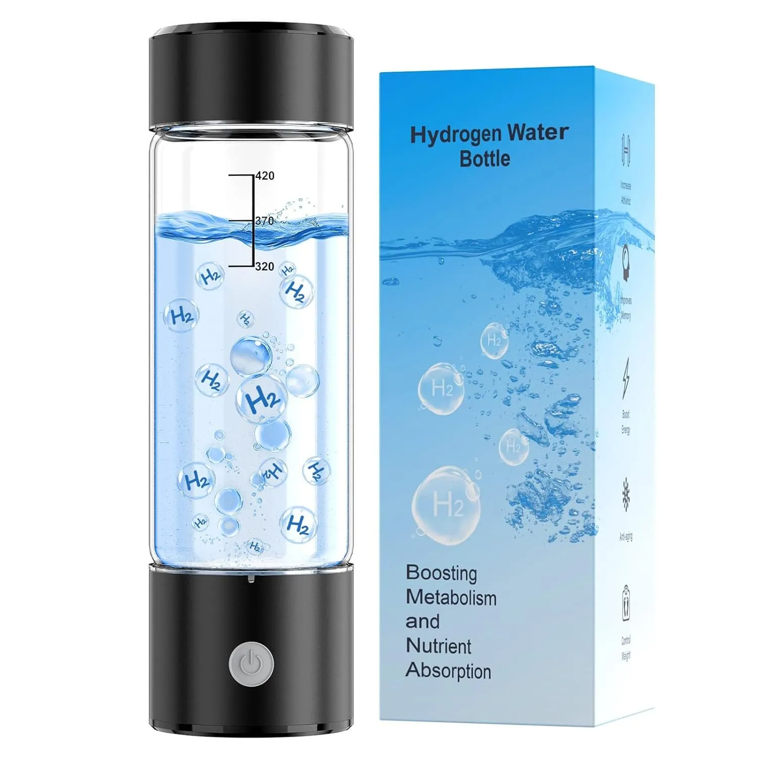 MOVOVA Upgrade Hydrogen Water Bottle, 3Min 2200PPB Rapid Hydrogen Water Generator -SPE PEM Tech, 14OZ Portable Hydro Water Machine, Health Care Gifts for Husband, Wife, Family, Friends, Travel