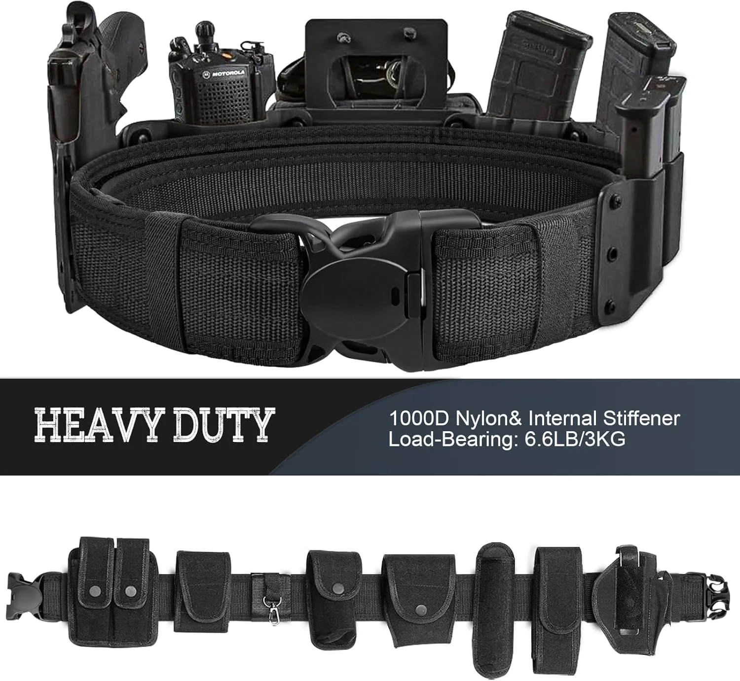 MOZETO Duty Belt, 2" Police Security Nylon Duty Belts Law Enforcement Officer with 2 Key Holder and 4 Belt Keepers