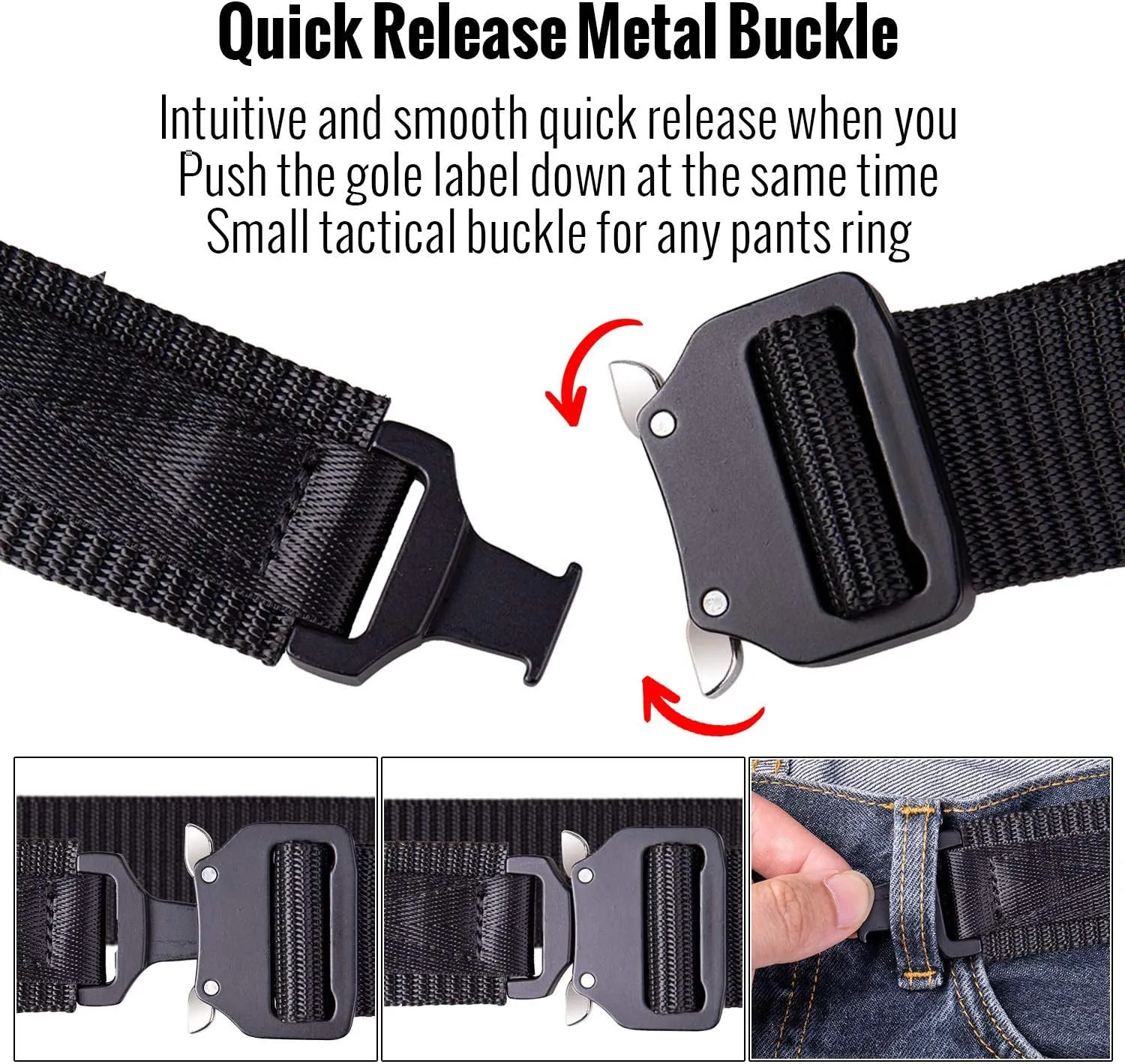 MOZETO Tactical Belt, 2 PCS Hiking Work Nylon Web Belt with Heavy Duty Quick Release Buckle