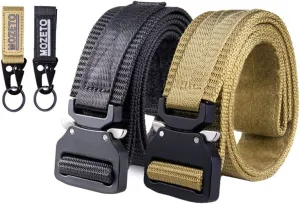 MOZETO Tactical Belt, 2 PCS Hiking Work Nylon Web Belt with Heavy Duty Quick Release Buckle