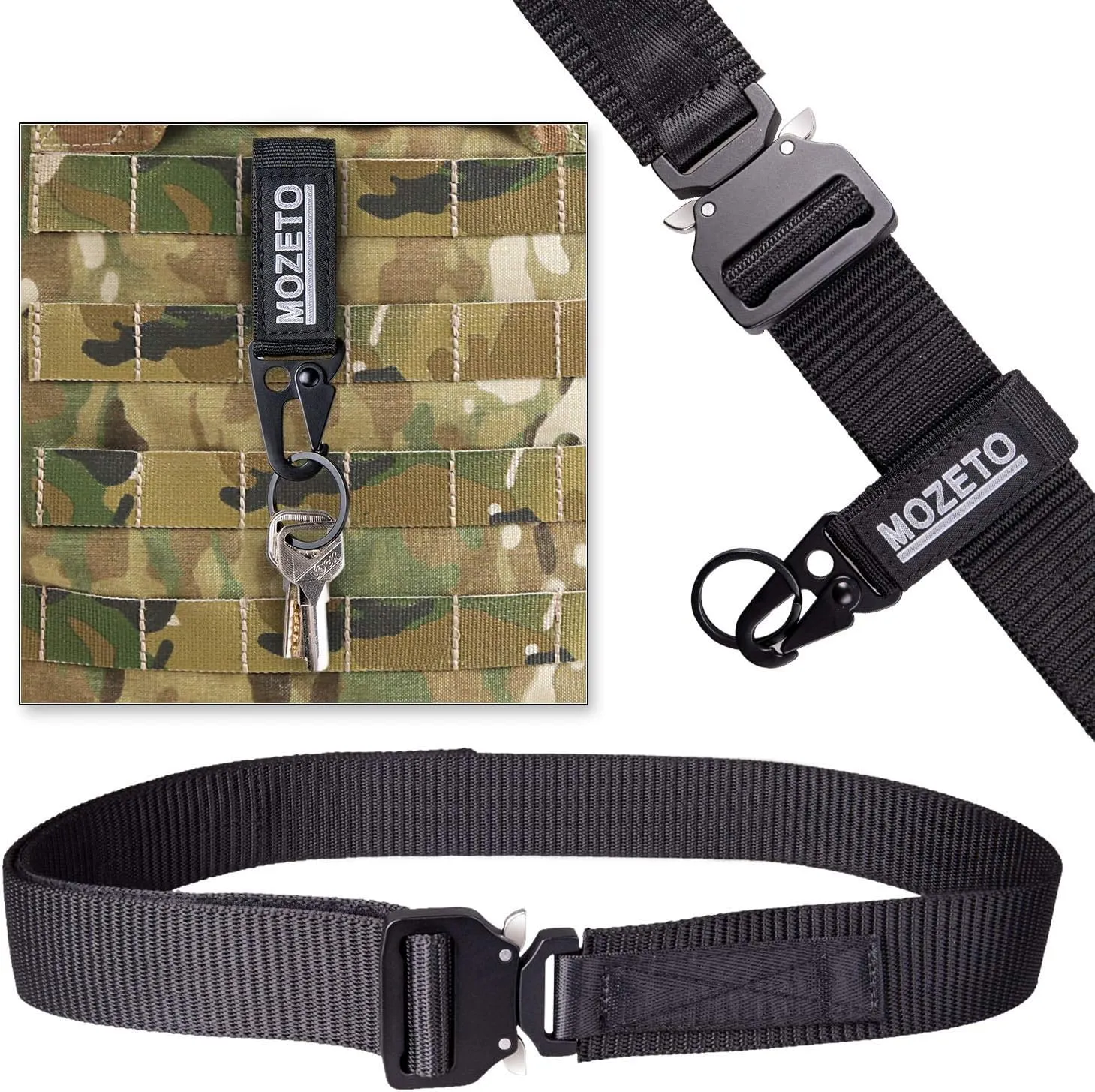 MOZETO Tactical Belt, 2 PCS Hiking Work Nylon Web Belt with Heavy Duty Quick Release Buckle