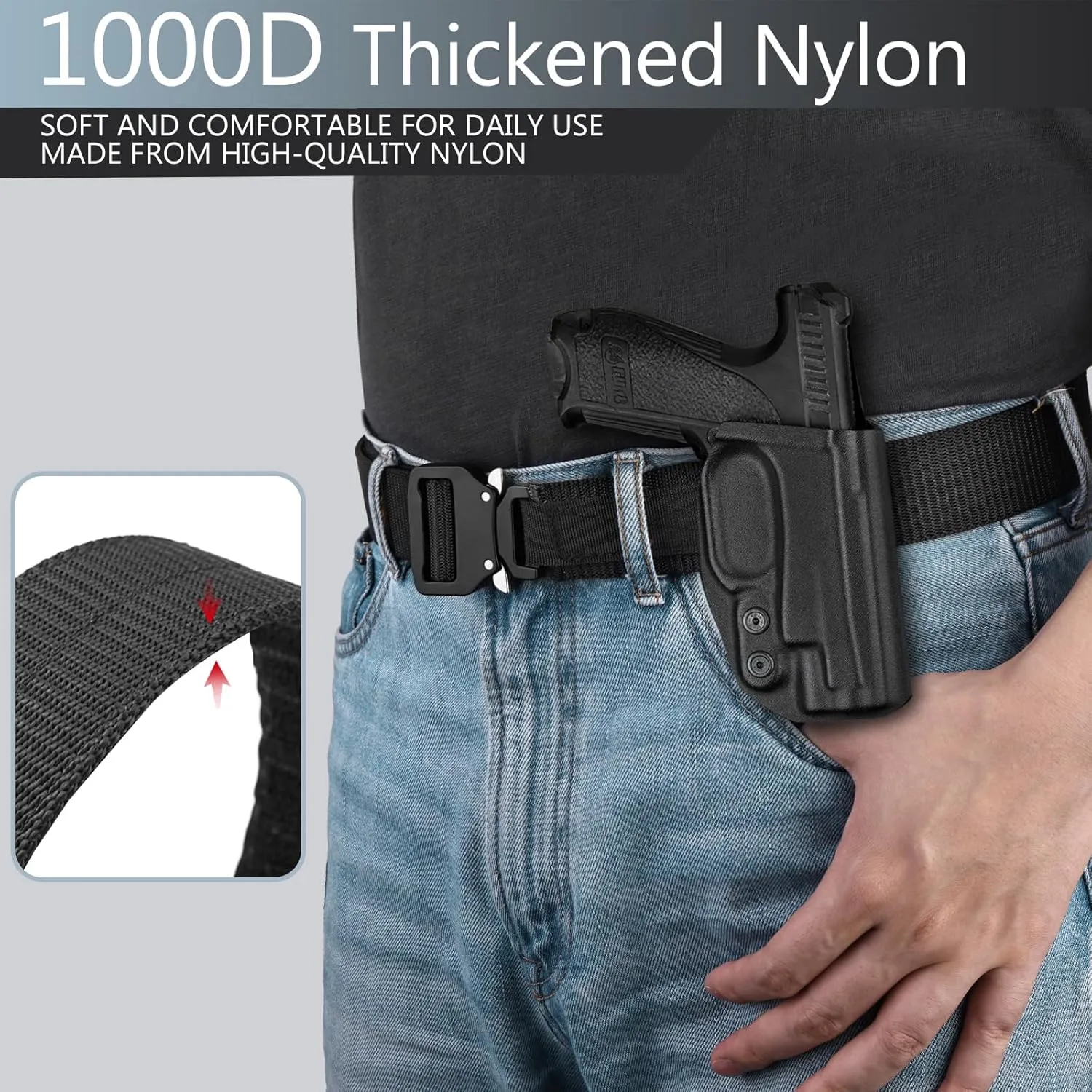 MOZETO Tactical Belt, 2 PCS Hiking Work Nylon Web Belt with Heavy Duty Quick Release Buckle