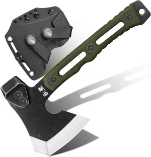 Multifunctional Splitting Axe, Small Survival Camping Tactical Wood Hatchet, Mini Camp Bushcraft Hand Axes with Hammer and Kydex Sheath (Army Green)