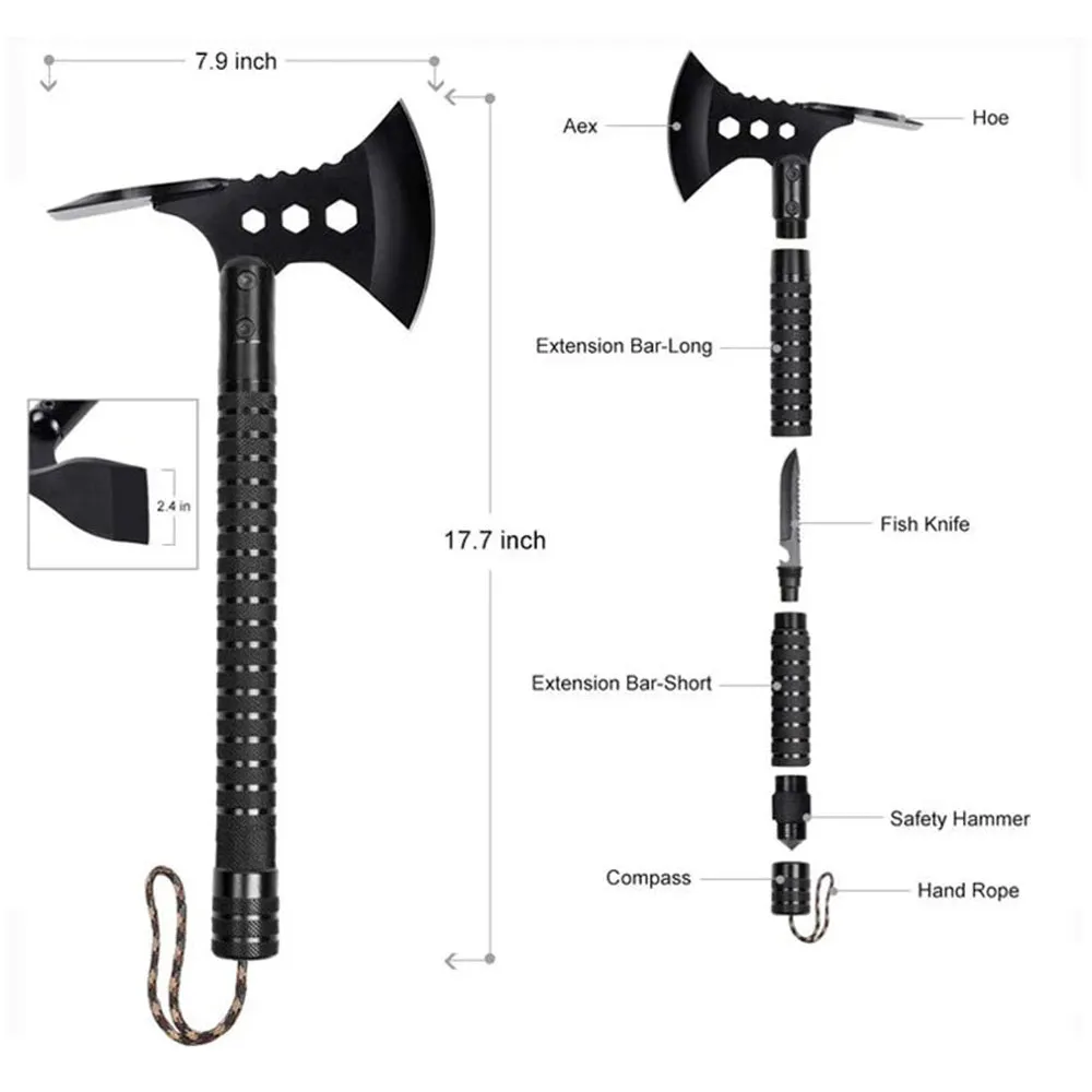 Multifunctional Survival Axe Kit,Outdoor Hammer Tactical Axe Set,Quick Draw Self Defense Survival Equipment Camp Engineer Axe