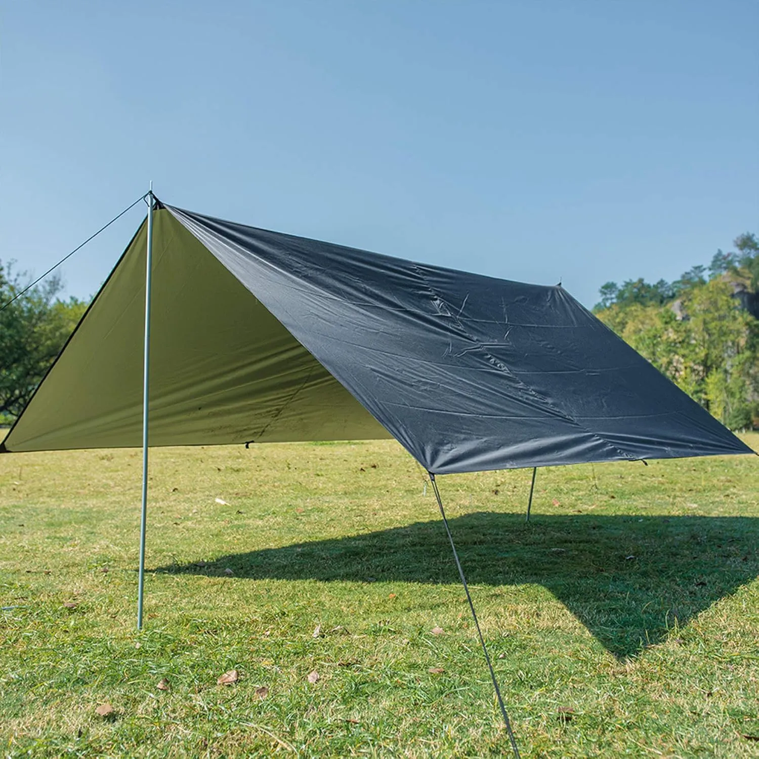 Multifunctional Waterproof Fly Tent Tarp 300cm X 300cm Lightweight Camping Shelter Outdoor Rainfly, Included Tent Poles and Ropes